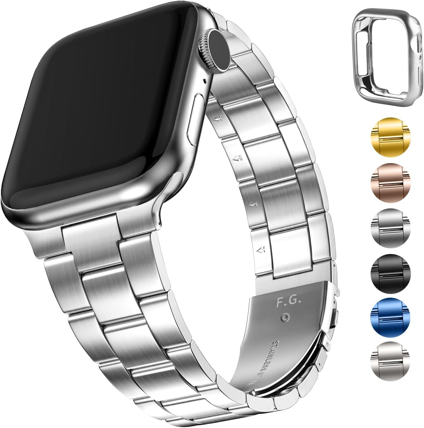 Stainless Steel Apple Watch Band with Case - Compatible with 38mm to 45mm Models, Including Ultra 2 and Series 1-9