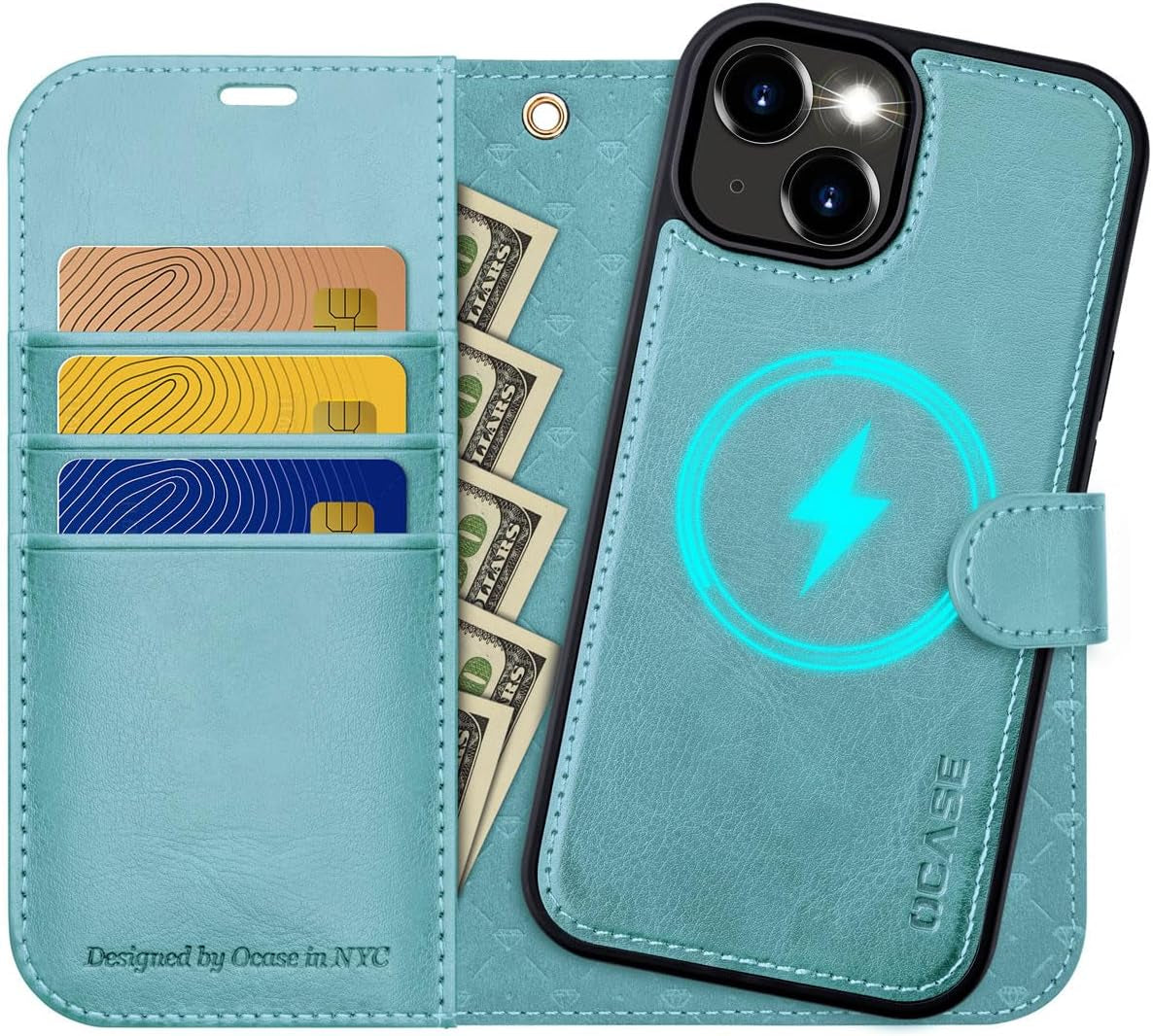 PU Leather Wallet Case for iPhone 15 Pro Max - Magnetic Detachable 2-in-1 Flip Cover - Card Holders, RFID Blocking, Kickstand (Black)