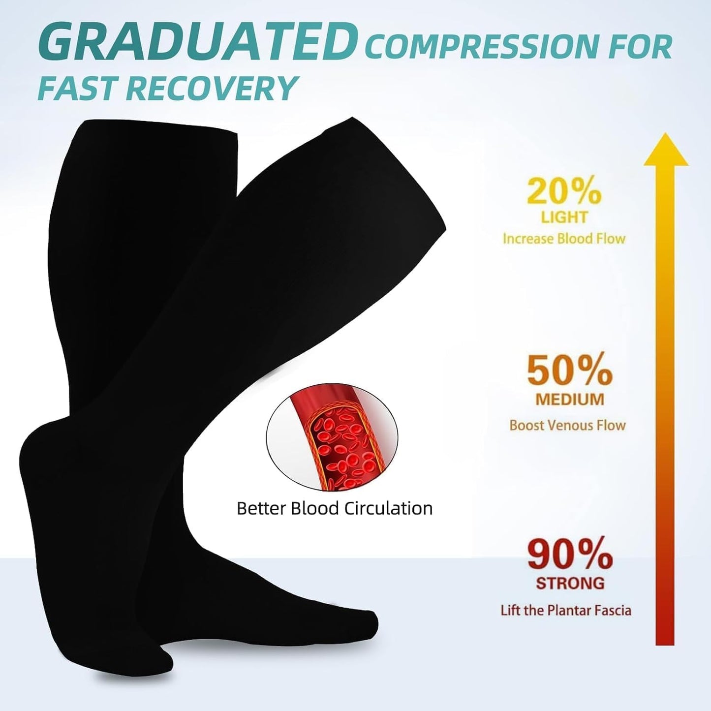 Plus Size Compression Socks (20-30 mmHg) for Men and Women, Extra Large Knee High Stockings for Wide Calves - 3 Pairs