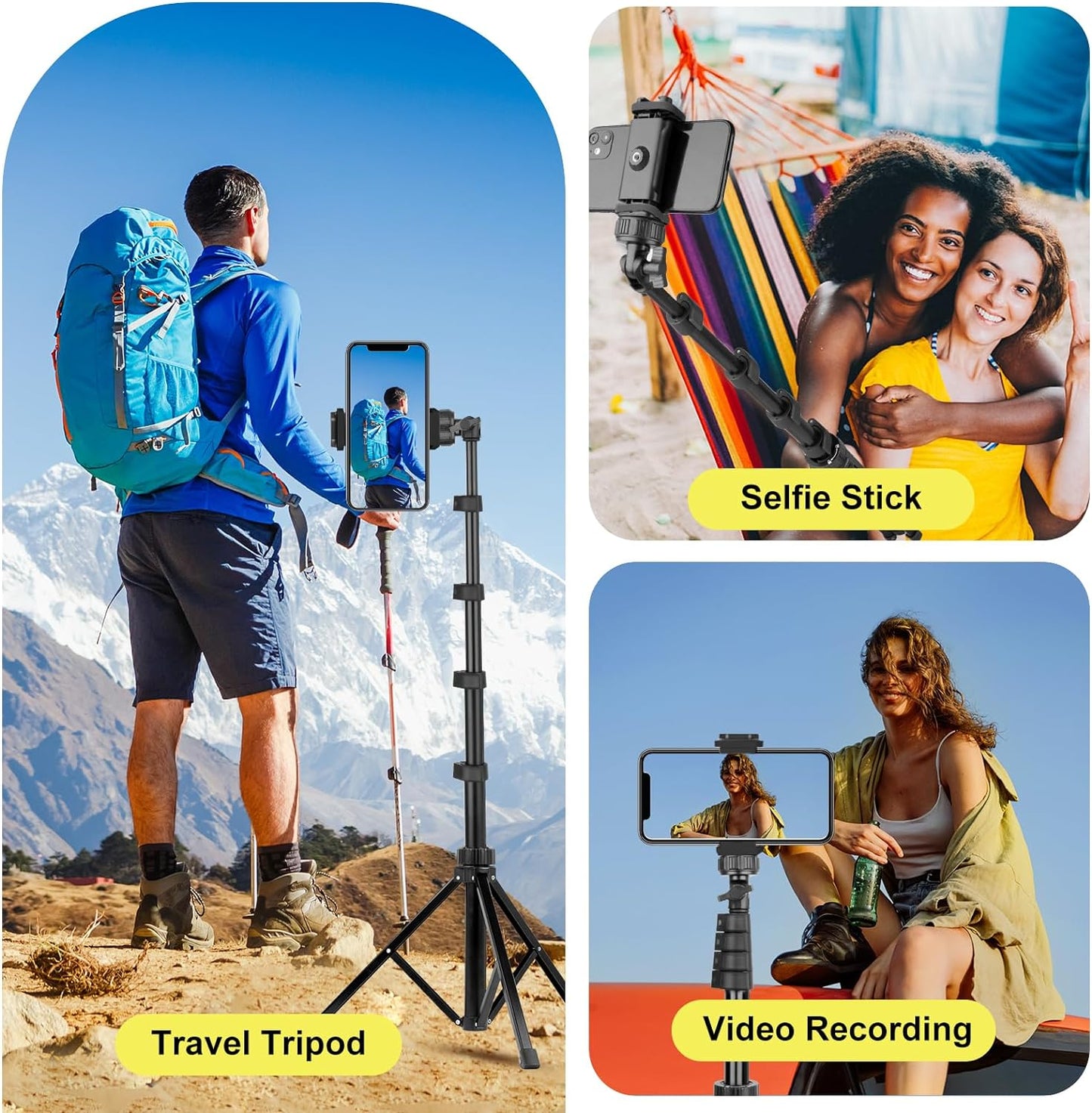 Extendable 62" Selfie Stick Tripod with Bluetooth Remote for Smartphones, Durable Lightweight Aluminum Construction