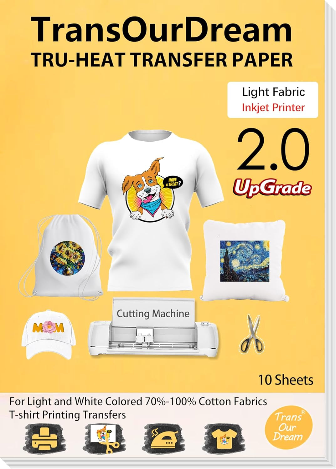 Tru-Iron on Heat Transfer Paper for Light Fabric (10 Sheets, 8.5X11", 2Nd Generation) Iron-On Transfers Paper for Light T-Shirts Printable Heat Transfer Vinyl for Inkjet Printer (CA-2-10)