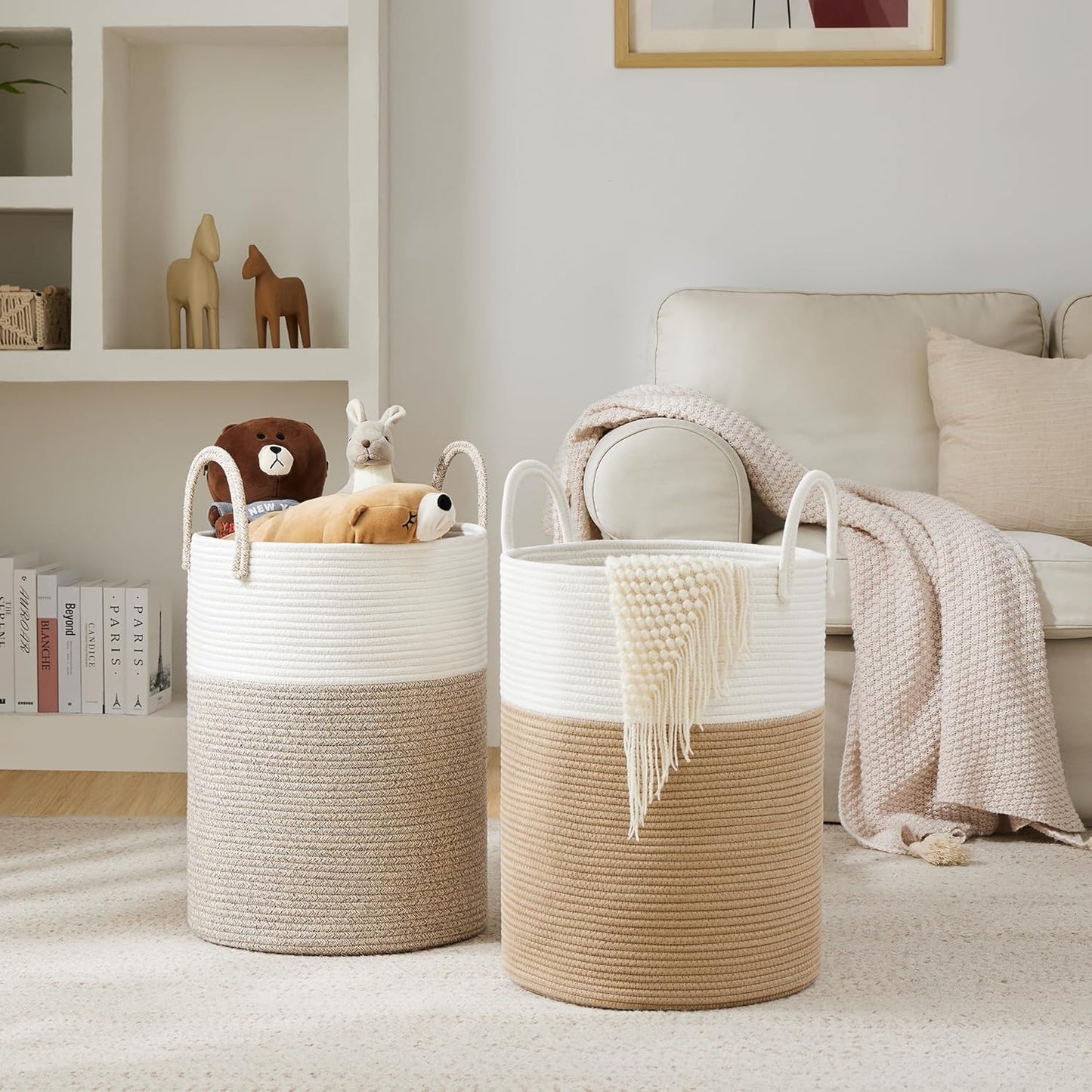 Cotton Rope Laundry Hamper by , 58L - Woven Collapsible Laundry Basket - Clothes Storage Basket for Blankets, Laundry Room Organizing, Bedroom Storage, Clothes Hamper – Brown
