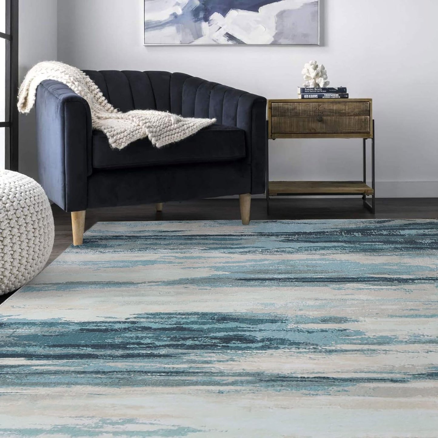 Modern Soft Abstract Area Rug for Living Room, Bedroom, Kitchen, and Dining Room - Medium Pile Carpet Floor Mat