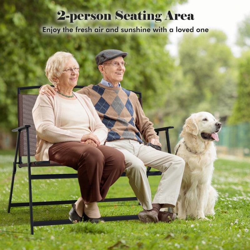 2-Person Folding Outdoor Garden Bench with Backrest and Armrests