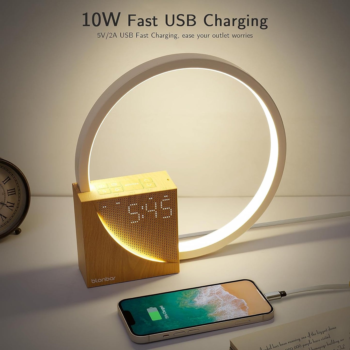 Sunrise Alarm Clock Bedside Lamp with Touch Control, 10 Natural Sounds, and Adjustable Brightness for Bedroom and Living Room