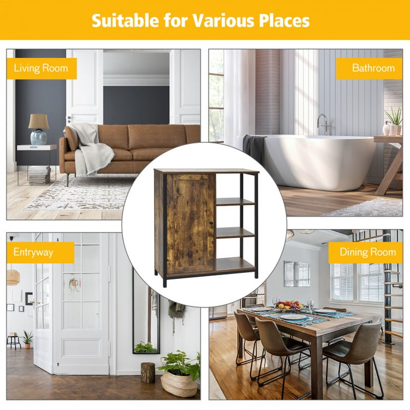 Freestanding Multi-Functional Storage Cabinet with Three Open Shelves and Doors