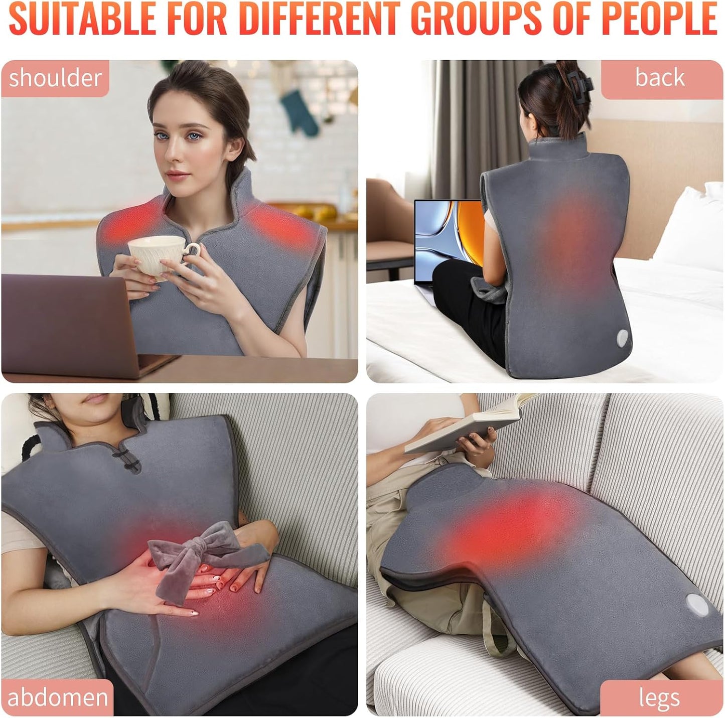 Heating Electric Pads - Back, Neck, Shoulders, Abdomen, 20"X27" Electric Heat Pad,10 Heating Levels, Auto Shut Off