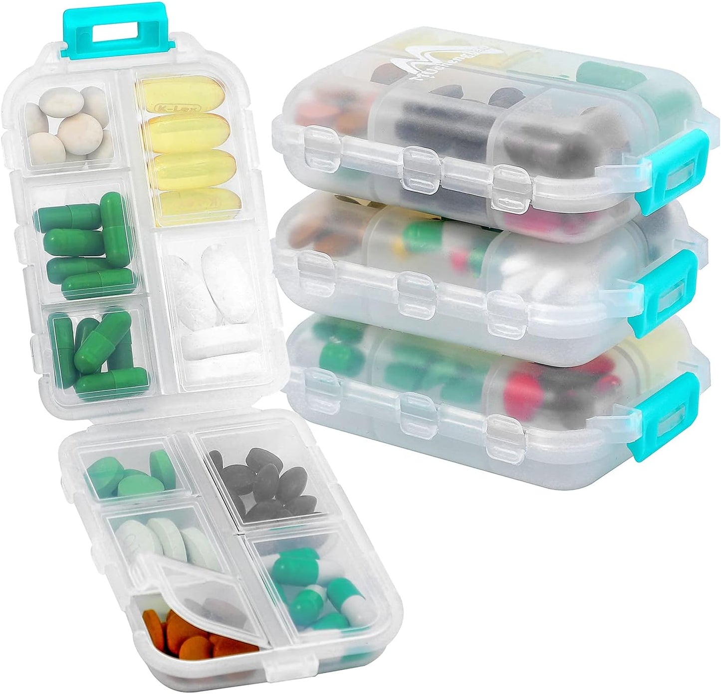 4 Pack Pill Case Portable Small Weekly Travel Pill Organizer Portable Pocket Pill Box Dispenser for Purse Vitamin Fish Oil Compartments Container Medicine Box by