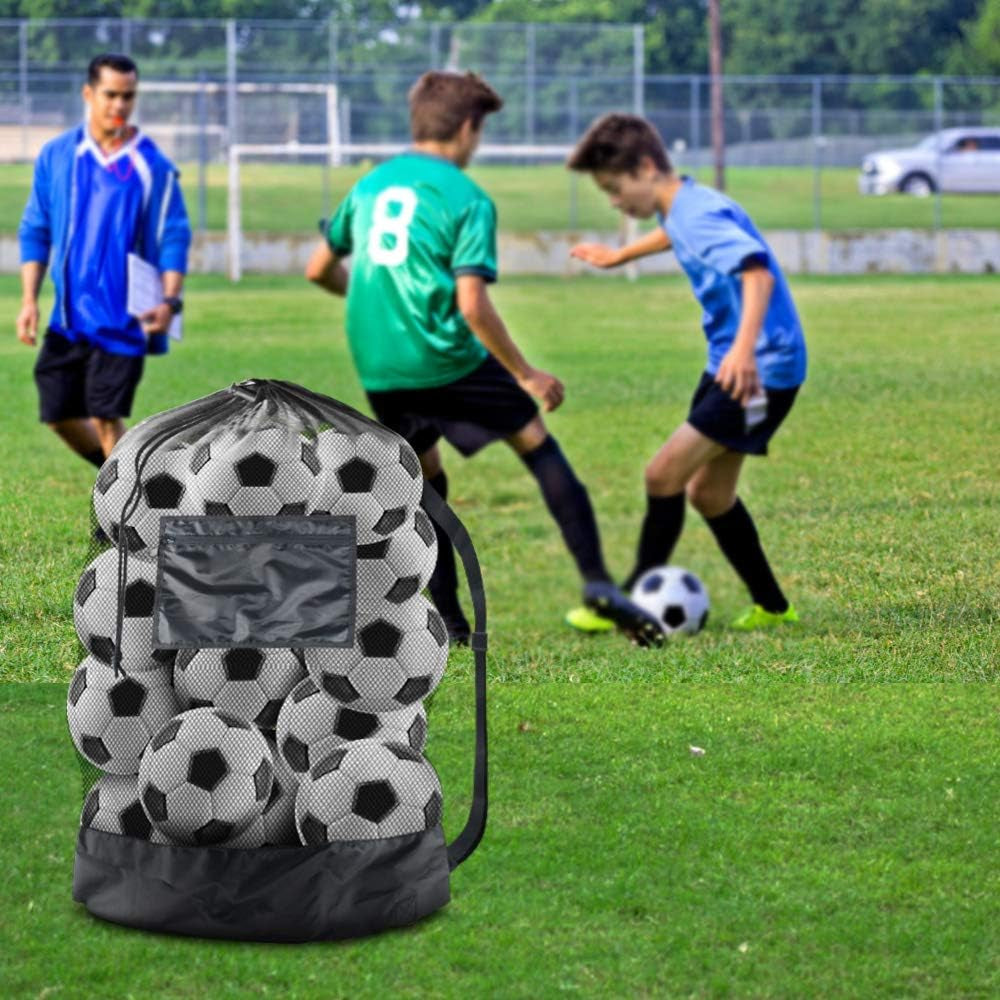 Extra Large Heavy-Duty Mesh Sports Ball Bag with Drawstring and Shoulder Strap for Basketball, Volleyball, Baseball, and Swimming Gear