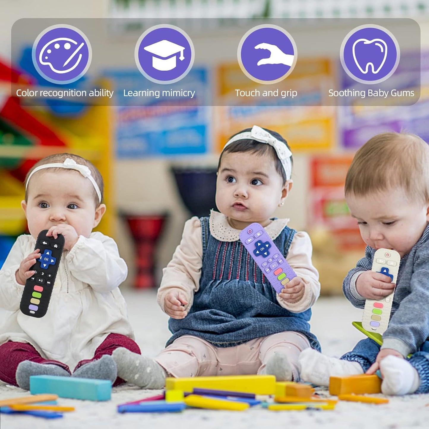Silicone Baby Teether Toy Chew - Babies 0-24 Months, Teething Relief Baby Toys - Remote Control Shape BPA Free(3 Pack)