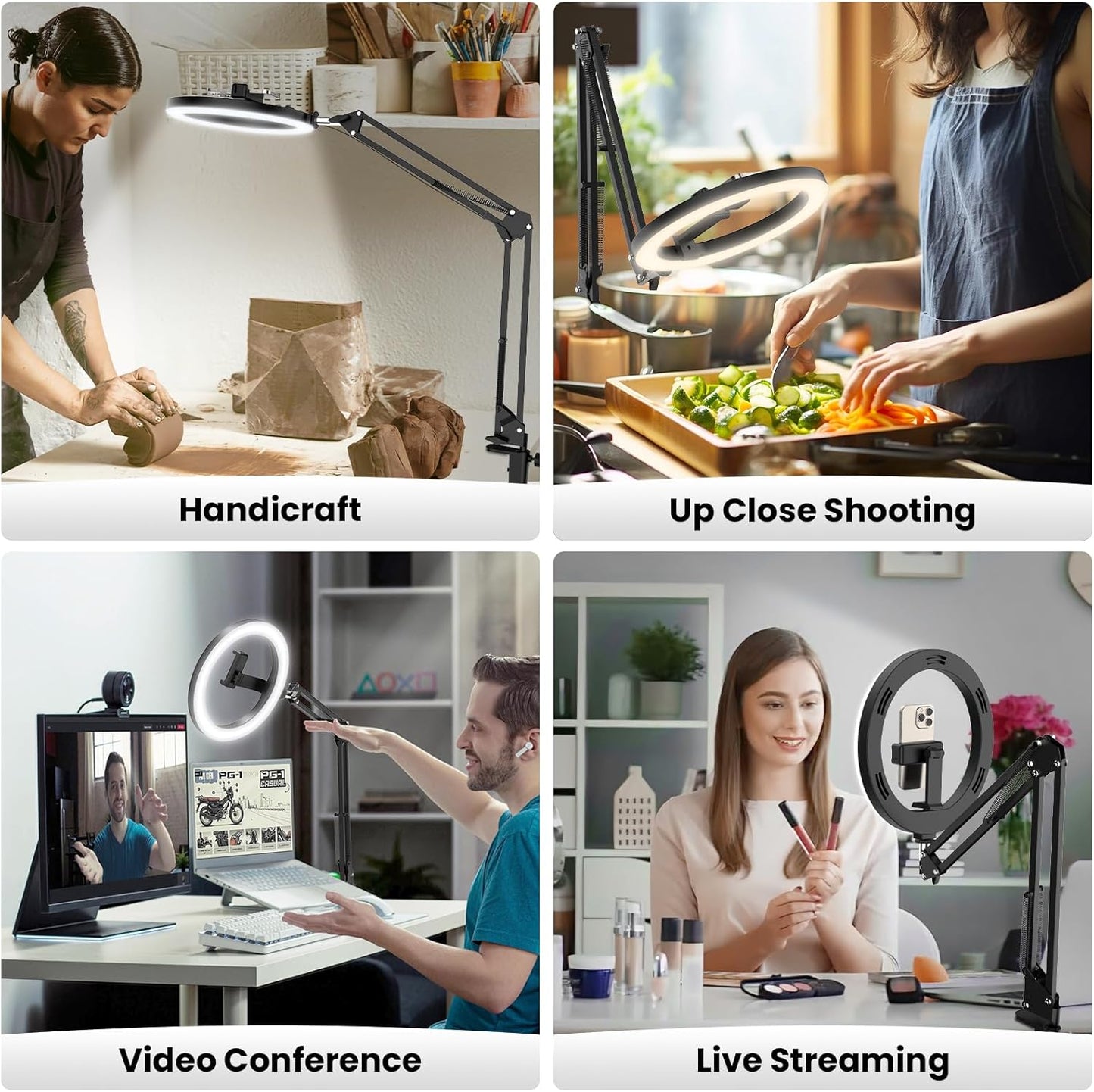 Ring Light with Adjustable Stand and Phone Holder – 10" Overhead Mount