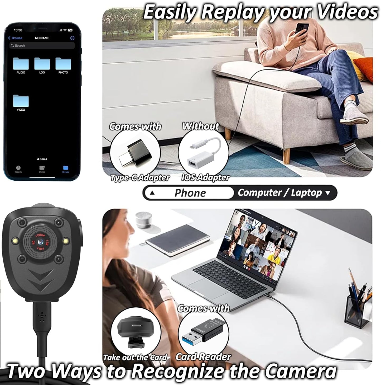 Compact HD 1080P Body Camera with 128GB Built-In Memory, Night Vision IR, Loop Recording, and 4-6 Hour Battery Life for Law Enforcement and Security Applications