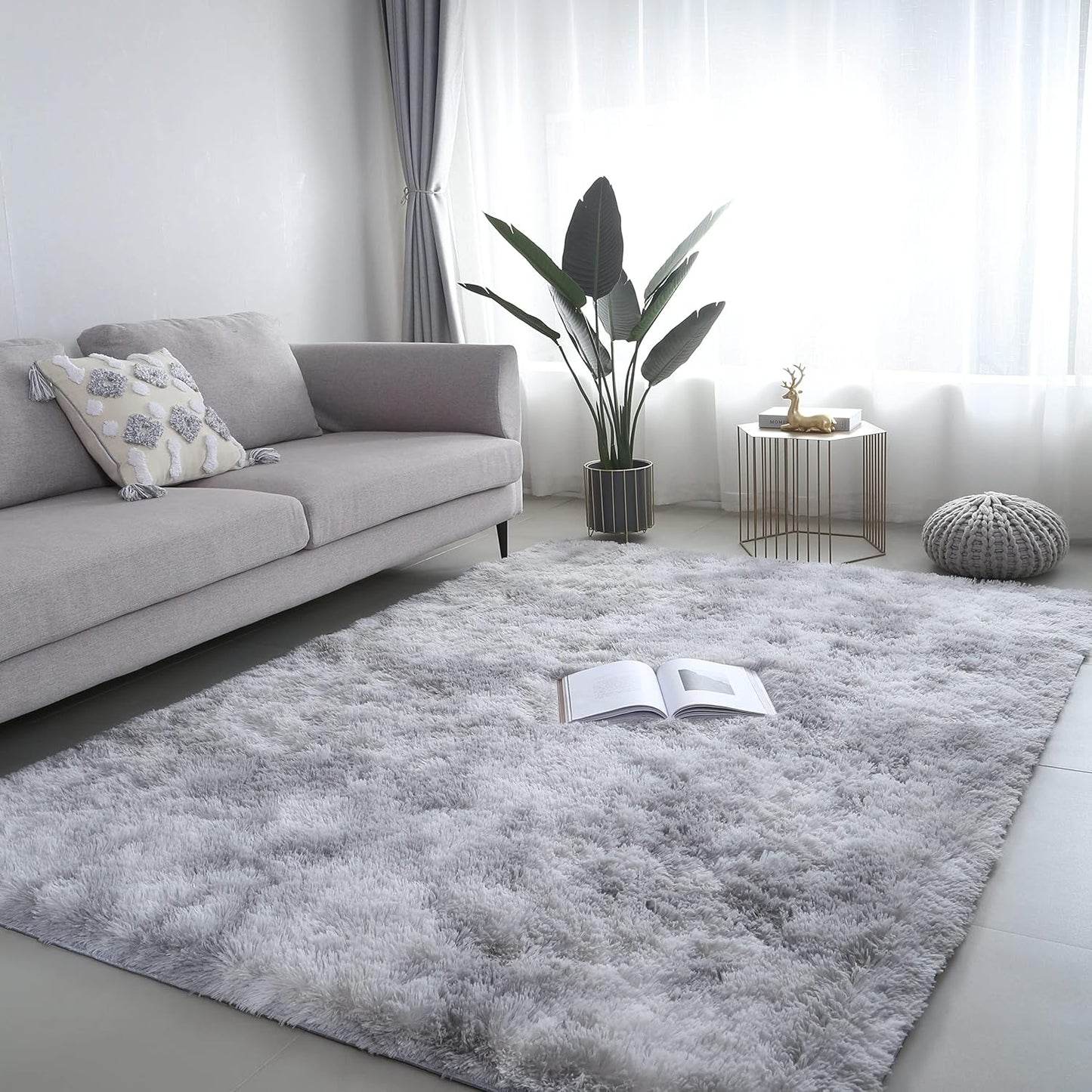 Ultra Soft Modern Shaggy Area Rug for Bedroom and Living Room - Fluffy Throw Carpet for Kids' Rooms (4x6 Feet, Dark Gray)