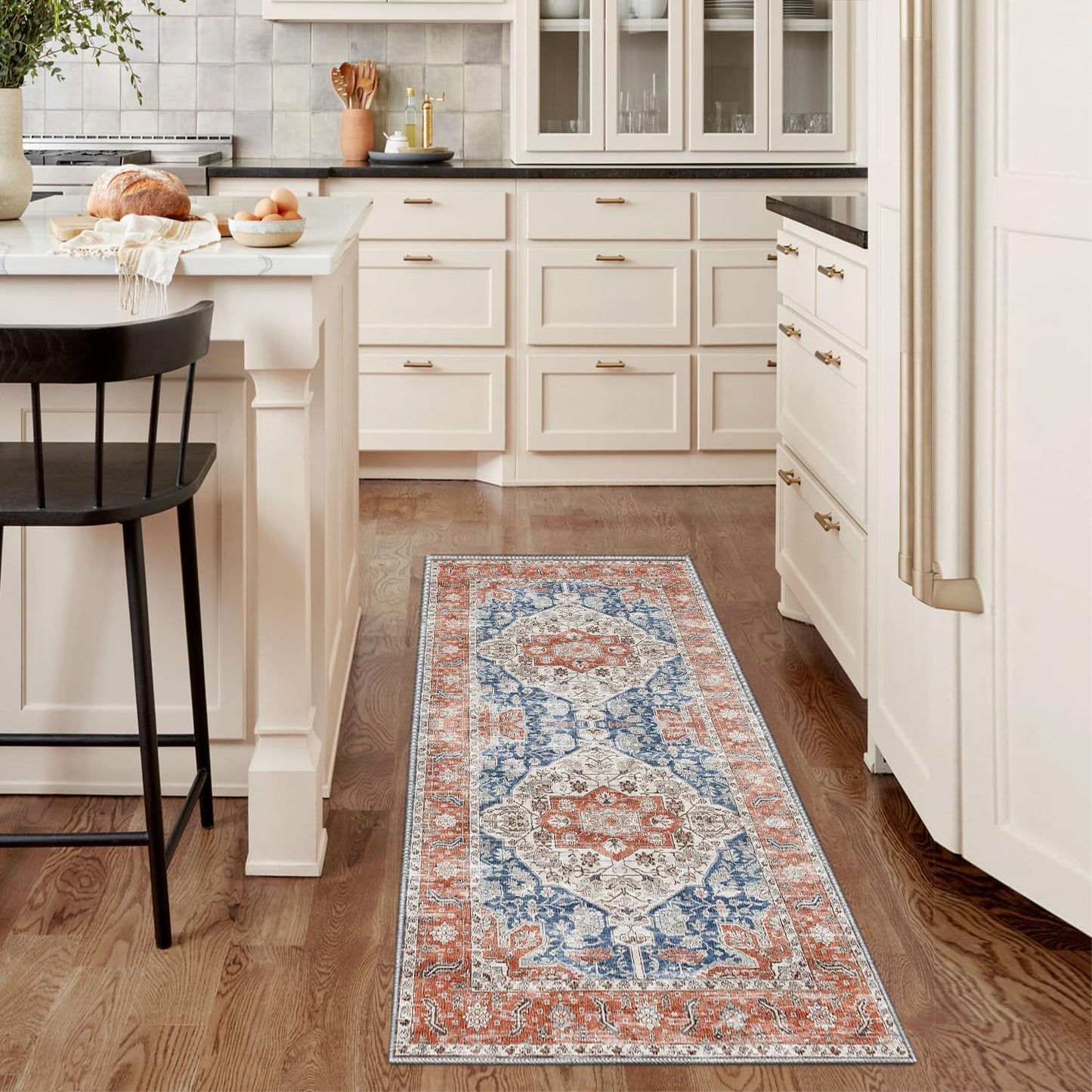 Boho Non-Slip Washable Runner Rug for Hallway and Kitchen, 2x5 Ft Light Grey Area Mat for Bedroom, Bath, Laundry, and Entryway