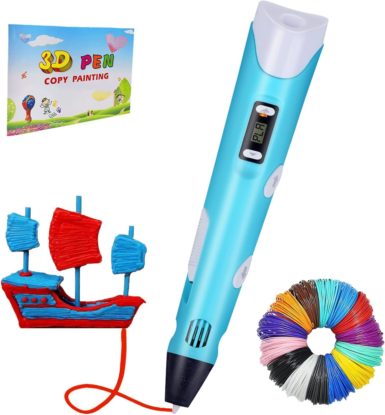 3D Printing Pen for Kids and Adults with Stencil Book and 12 Colors of PLA Filament Refills