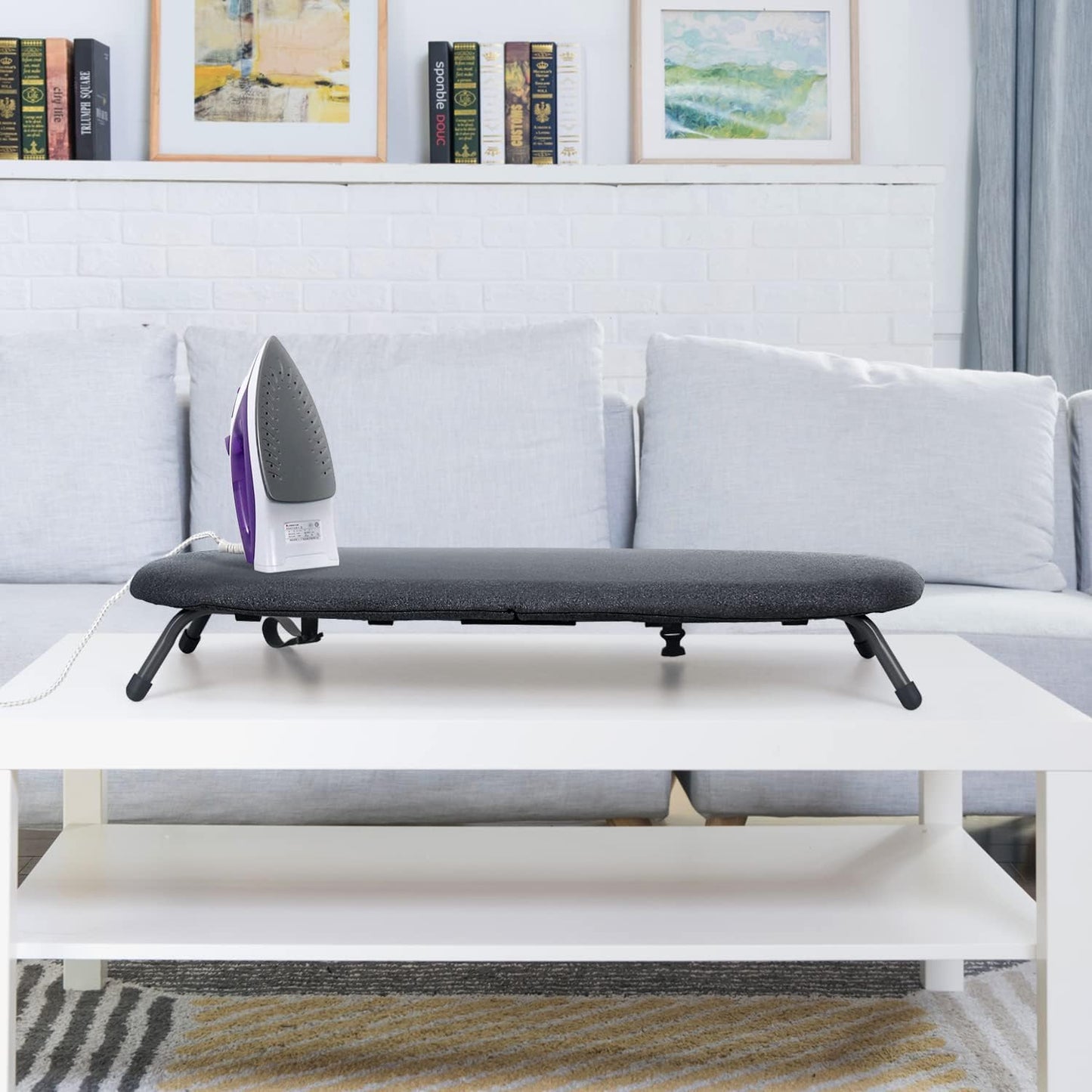 12" x 32" Foldable Tabletop Ironing Board with Thick Felt Padding and Heat-Resistant Cover, Convenient Hanging Rope