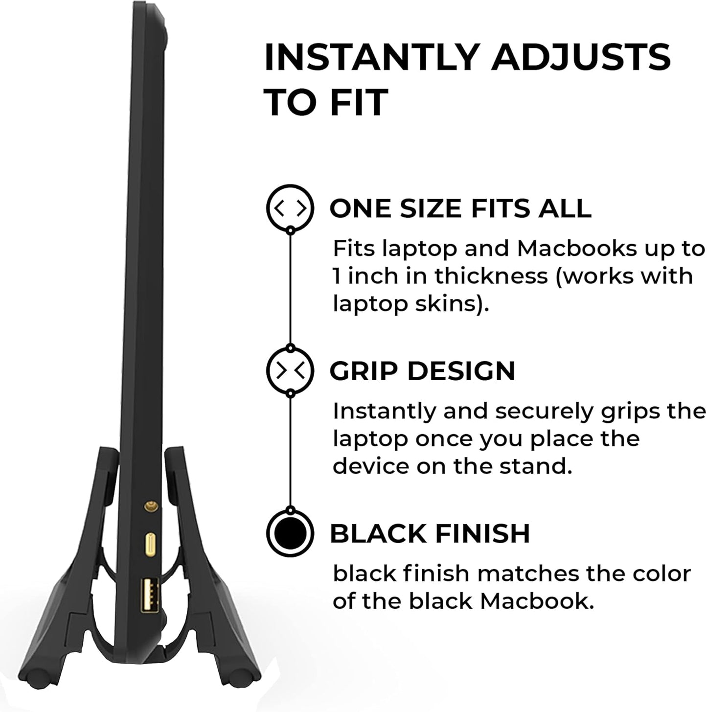Vertical Laptop Stand for Desks (Matte Black) | Adjustable Holder to Dock Apple Macbook, Macbook Pro, and Other Laptops to Organize Work & Home Office
