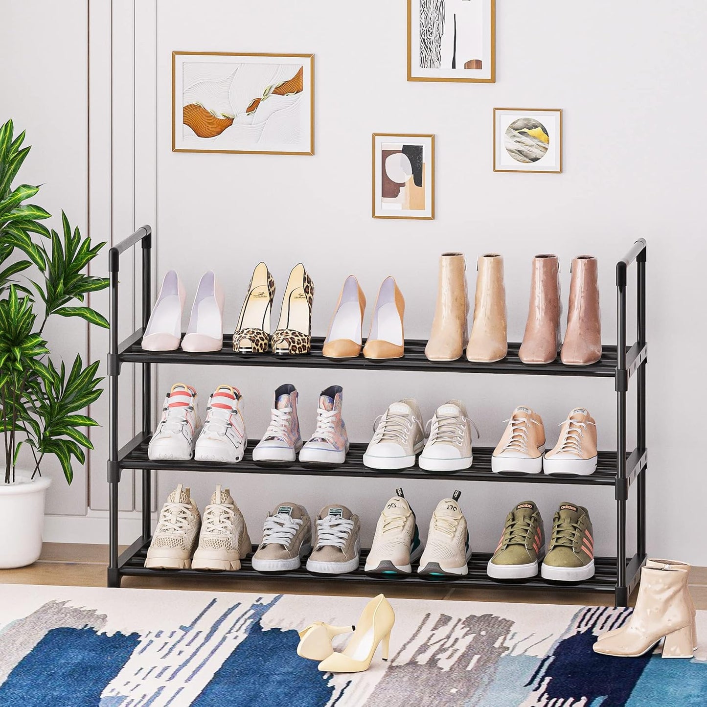 Sturdy Metal Shoe Rack Organizer - 3-Tier Free Standing Storage Solution for Entryway and Closet