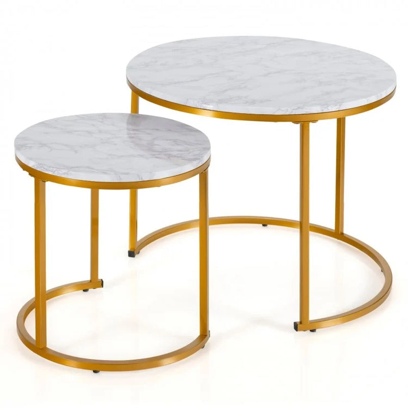 Set of 2 Contemporary Round Stacking Nesting Coffee Tables