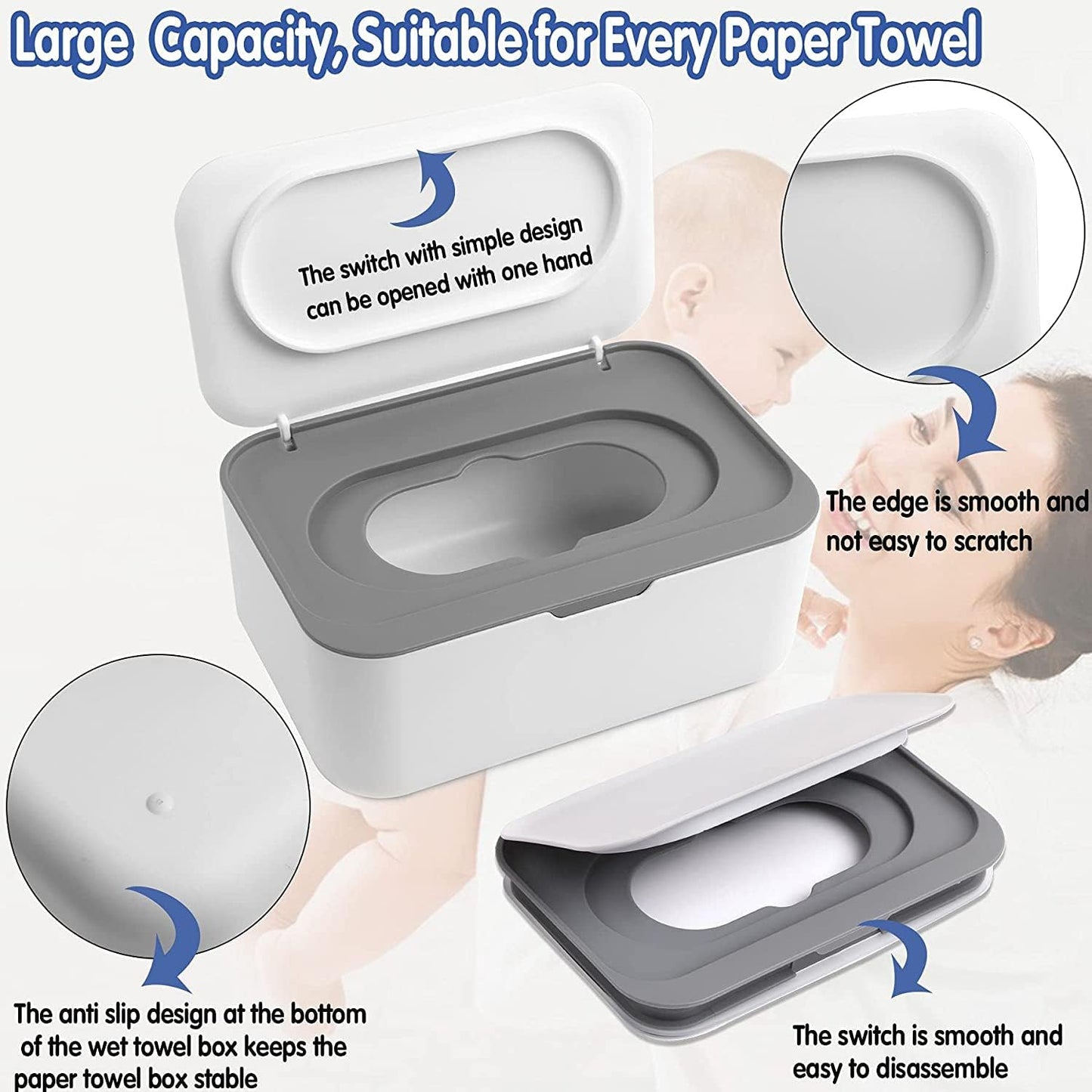 3-Pack Baby Wipes Dispenser with Lids, Refillable Sealing Design Wipes Holder for Bathroom Tissues