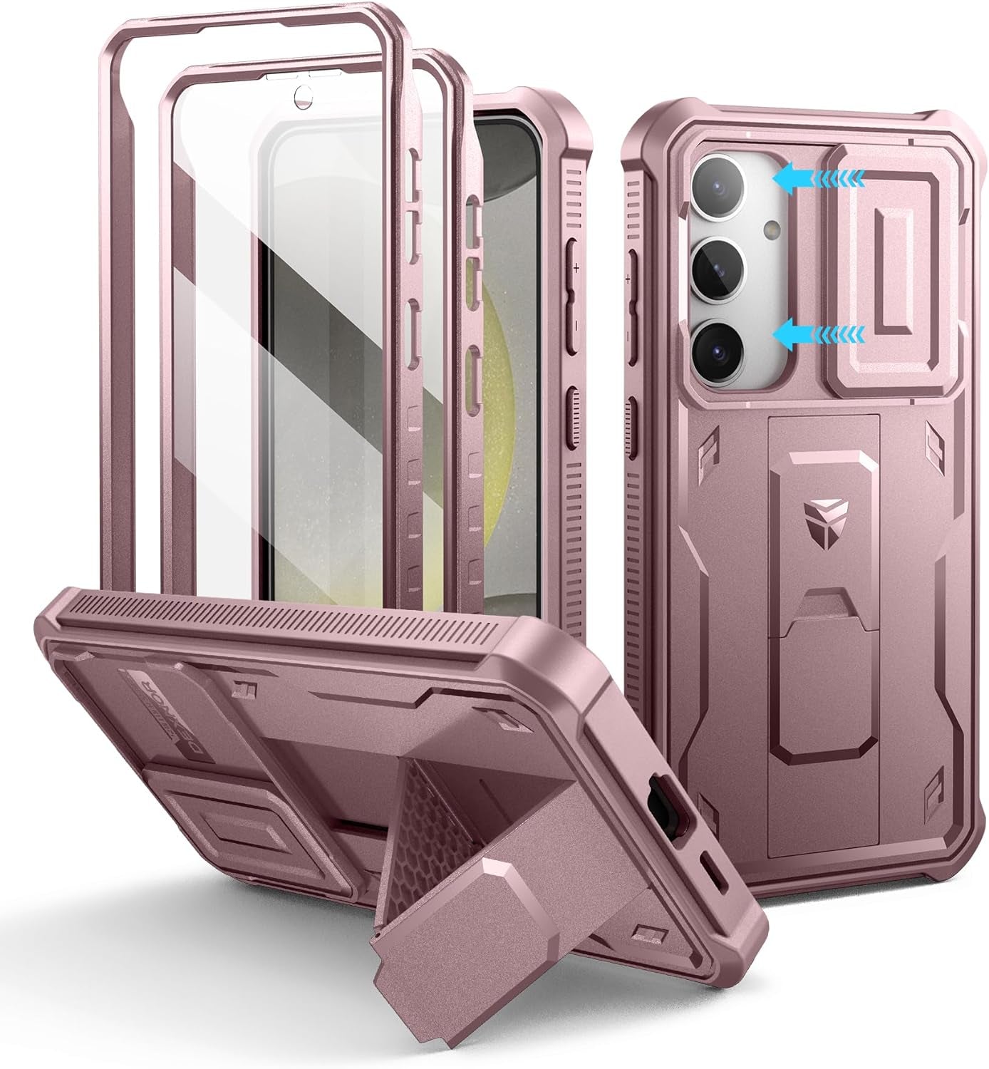 Samsung Galaxy S24 Ultra Heavy-Duty Rugged Case with Built-In Slide Camera Cover, Screen Protector, and Kickstand - Black