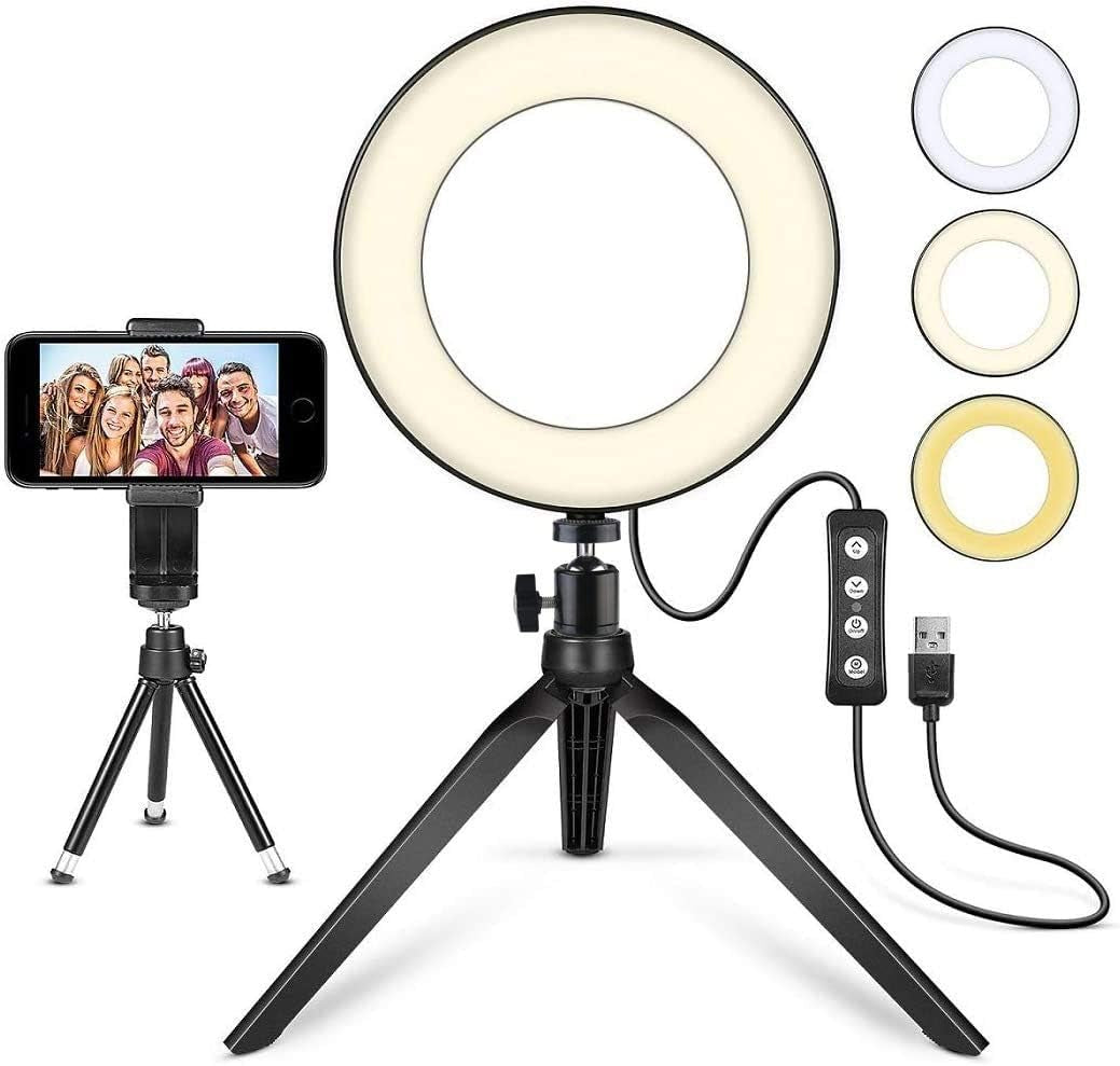6-Inch LED Ring Light with Tripod Stand, Mini LED Camera Light with Cell Phone Holder