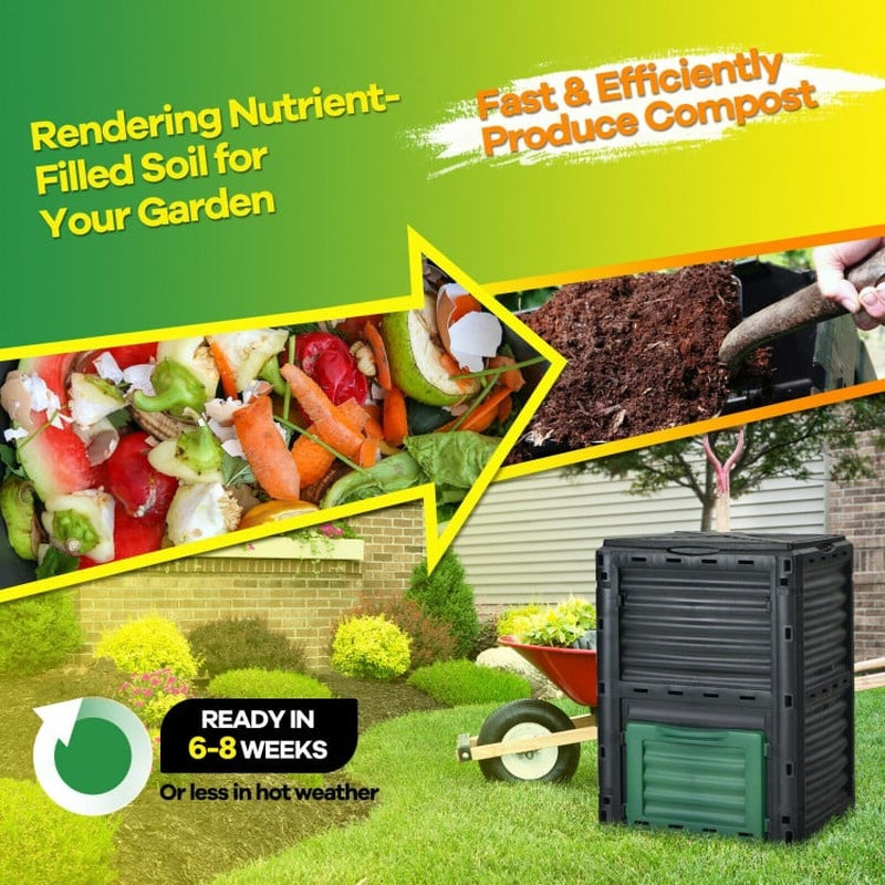 80-Gallon Outdoor Compost Bin with Large Access Lid and Bottom Access Door
