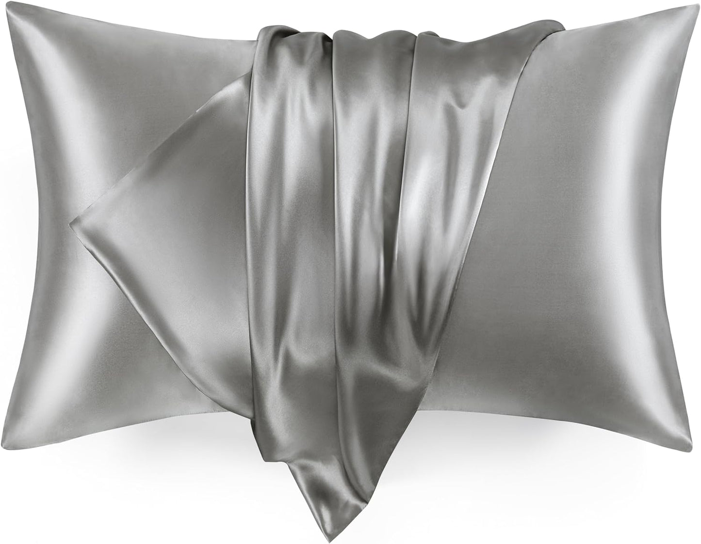 Satin Pillowcase Set for Hair and Skin Care (Dark Gray, 20x30 Inches) - Queen Size, Set of 2, Cooling Satin Covers with Envelope Closure