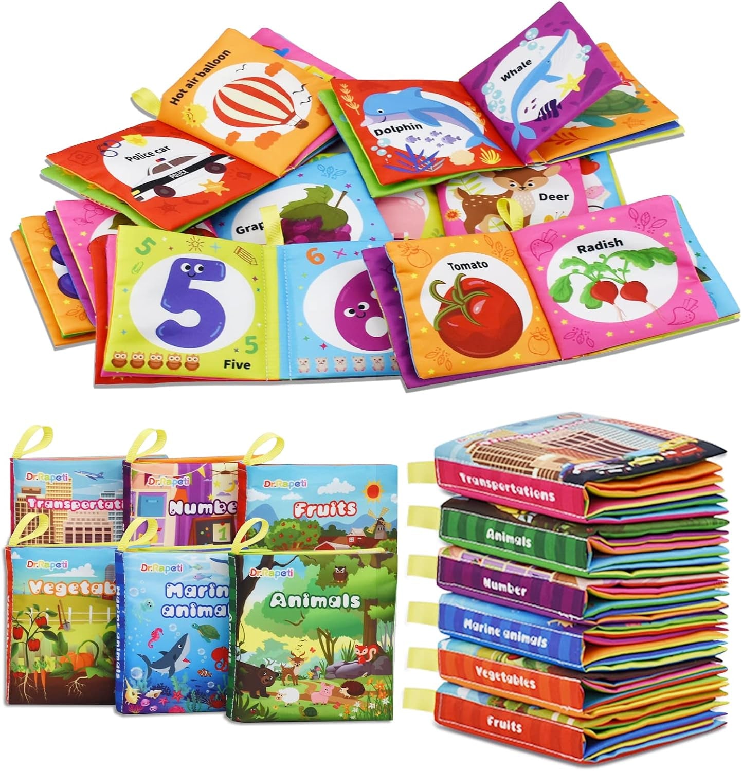 Soft Cloth Baby Books - 6-Pack Washable, Non-Toxic, Crinkle & Squeaky Educational Activity for Infants,Toddlers