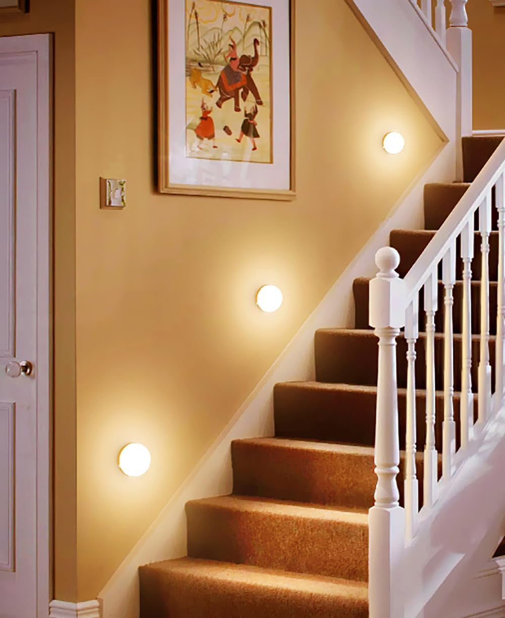 Motion Sensor Lights Indoor, 6 Packs under Cabinet Lighting Wireless Rechargeable, 12 LED Battery Operated Closet Lights, Magnetic Puck Night Lights for Kitchen Stair Wall, Warm/White