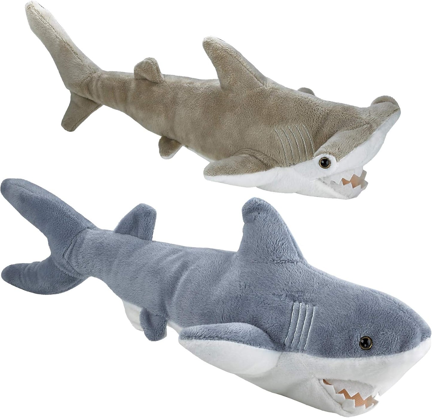 Stuffed Animal Sharks - Pack of 2 Large, 14 Inch Mako - 13 Inch Hammerhead Plush Shark Toys, Stuff Animals Toy