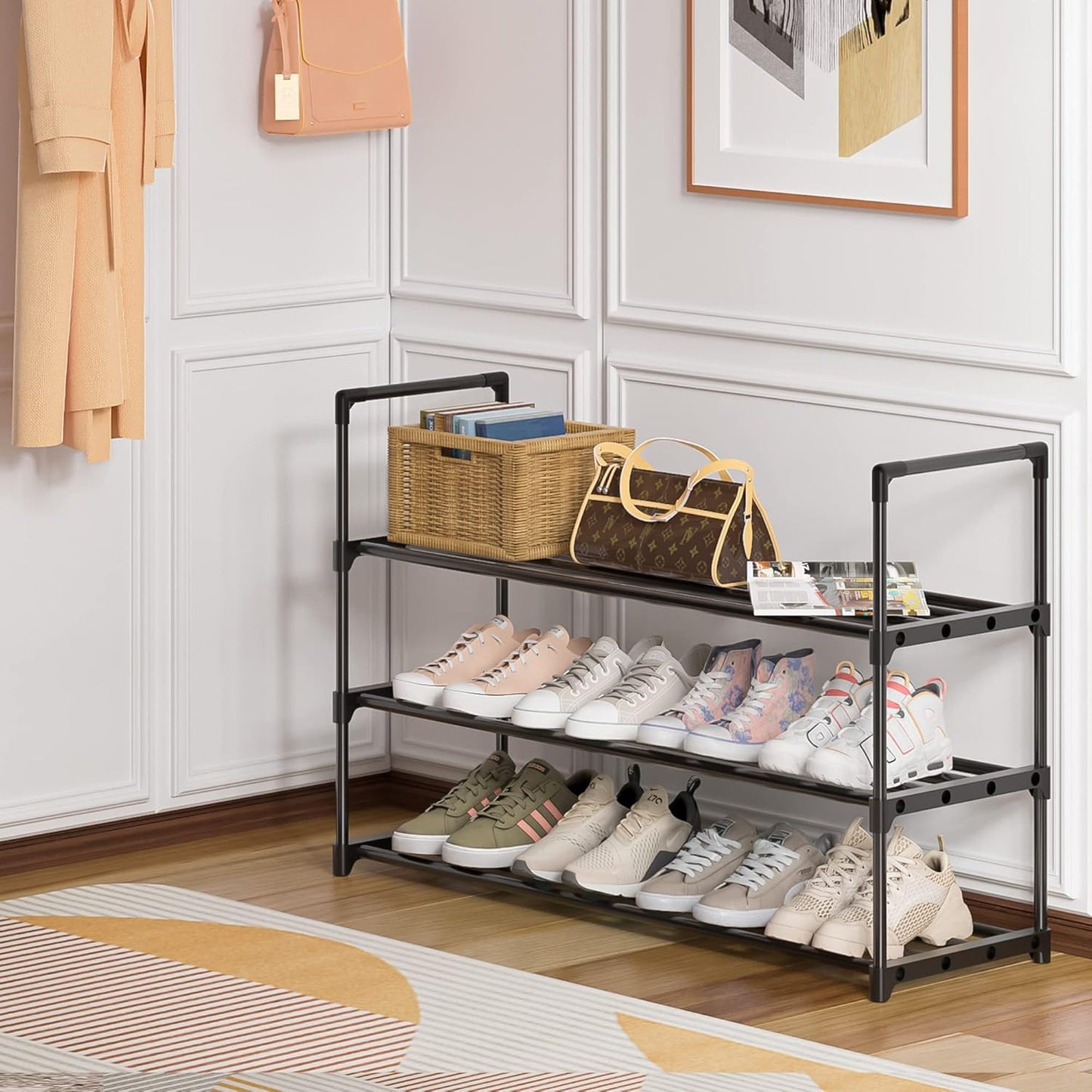 Sturdy Metal Shoe Rack Organizer - 3-Tier Free Standing Storage Solution for Entryway and Closet