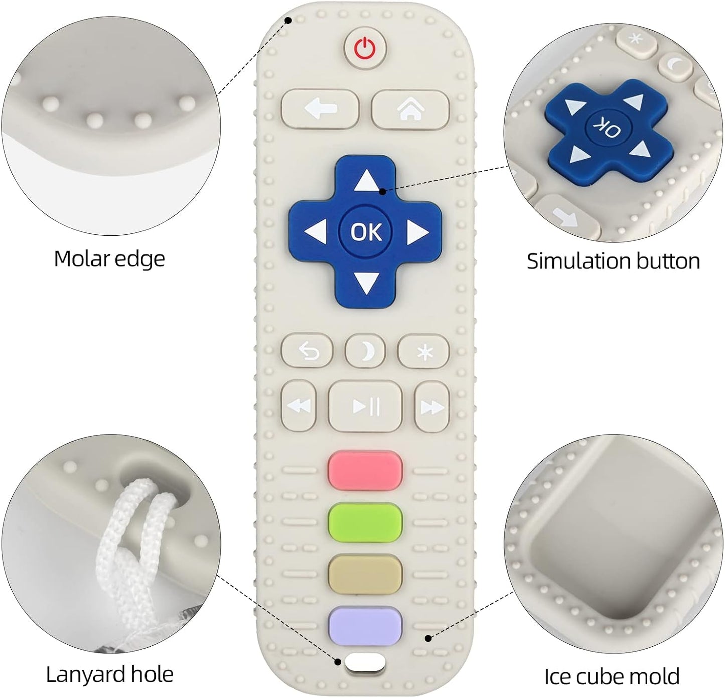Silicone Baby Teether Toy in TV Remote Control Design - Teething Relief for Infants 3+ Months (White)