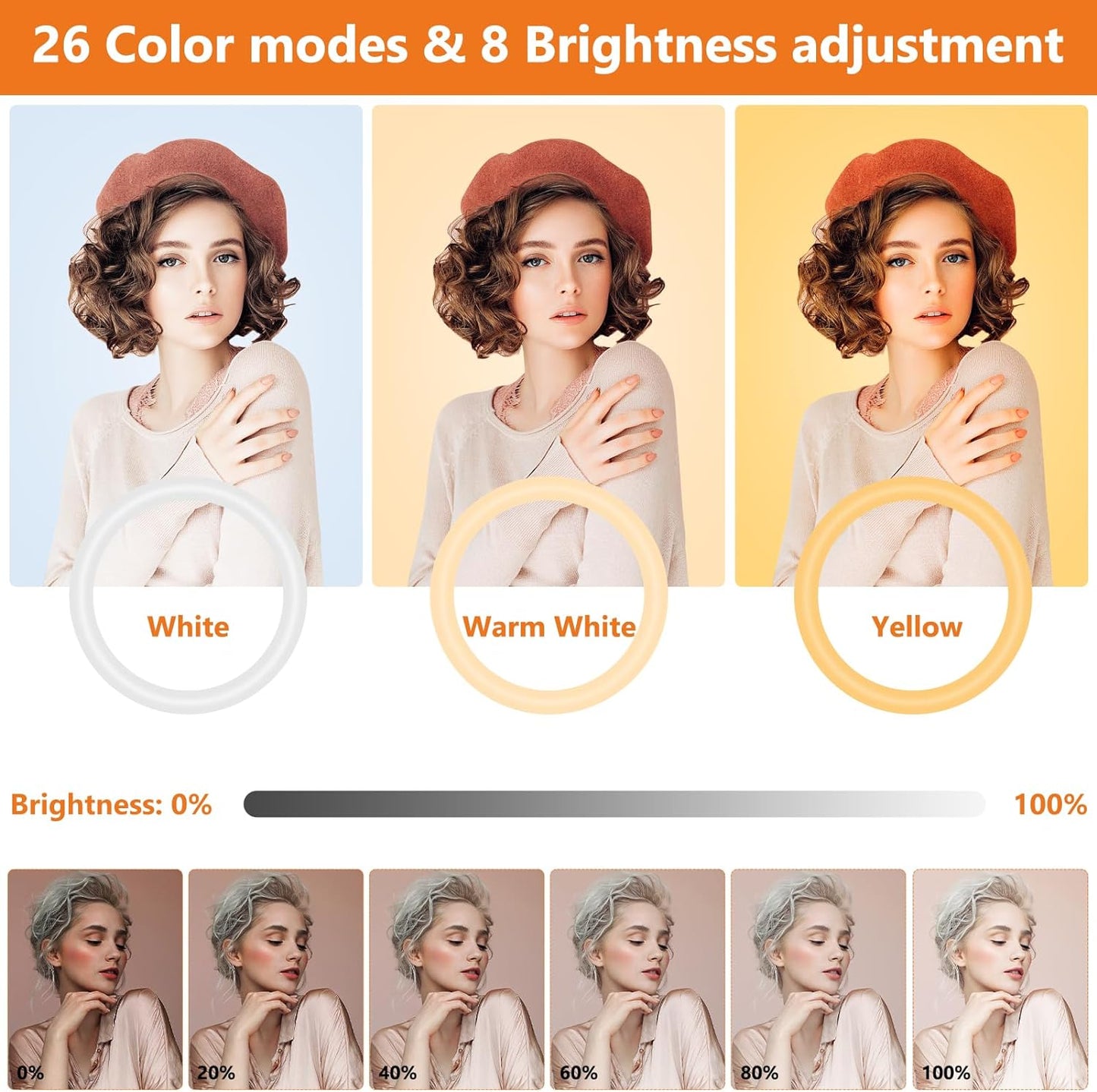 12-Inch Dimmable LED Ring Light with 73-Inch Tripod Stand and Desk Mount, Featuring 38 Color Modes and Phone Holder