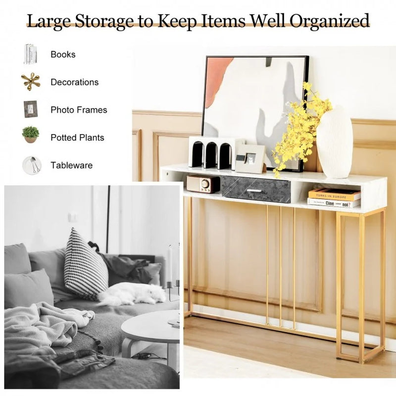 48-Inch Two-Tier Console Table with Drawer