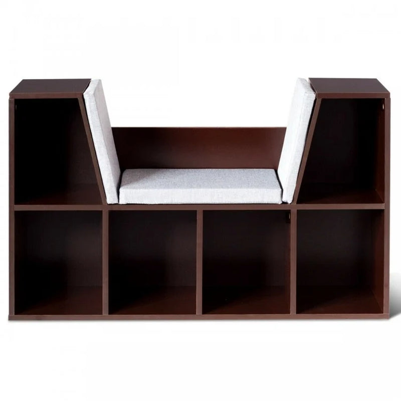 6-Cubby Children's Storage Bookcase with Integrated Cushioned Reading Nook