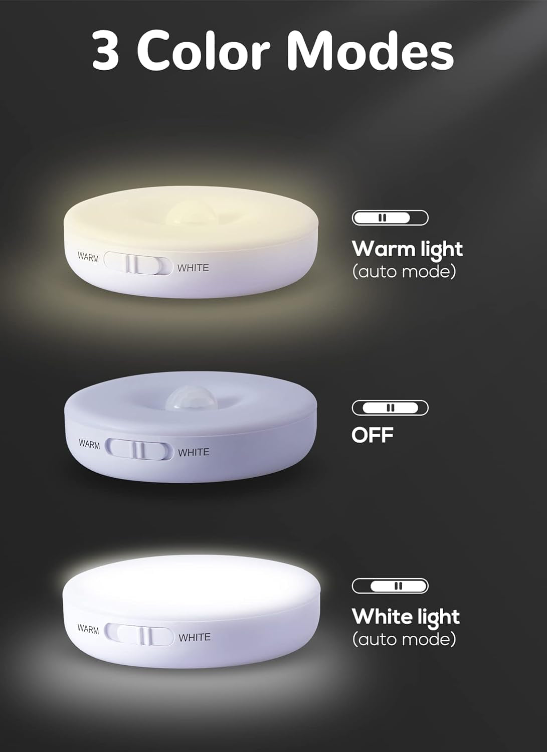 Motion Sensor Lights Indoor, 6 Packs under Cabinet Lighting Wireless Rechargeable, 12 LED Battery Operated Closet Lights, Magnetic Puck Night Lights for Kitchen Stair Wall, Warm/White