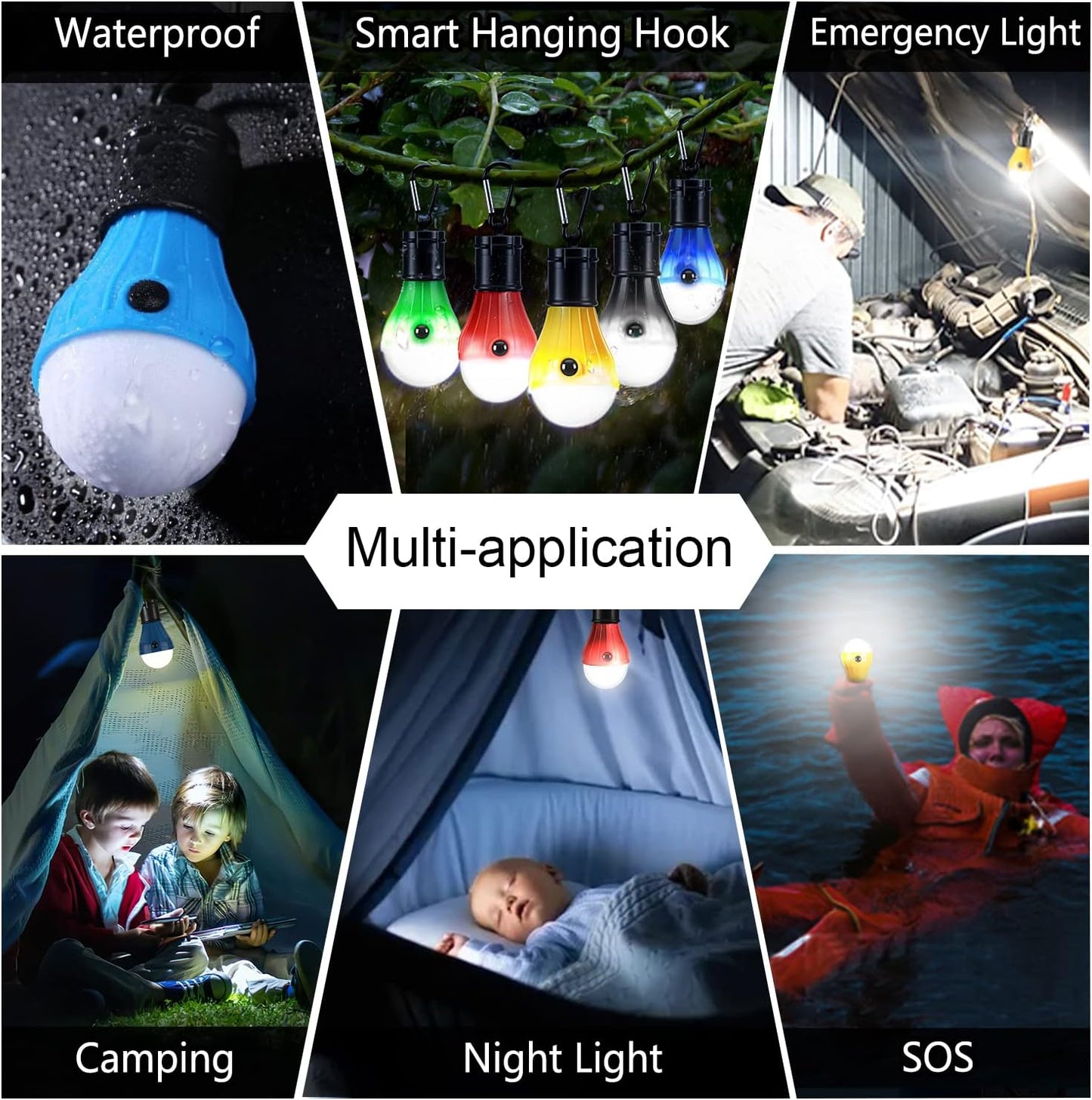 5-Pack LED Camping Lanterns with 4 Lighting Modes, Waterproof and Portable Battery-Operated Emergency Lights for Outdoor Activities