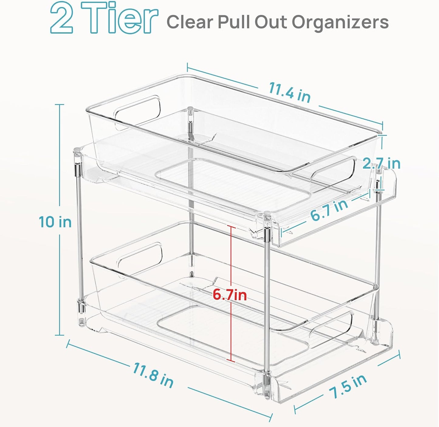 2-Tier Clear Bathroom Storage Organizer Set - Under-Sink and Vanity Counter Containers with Pull-Out Track System