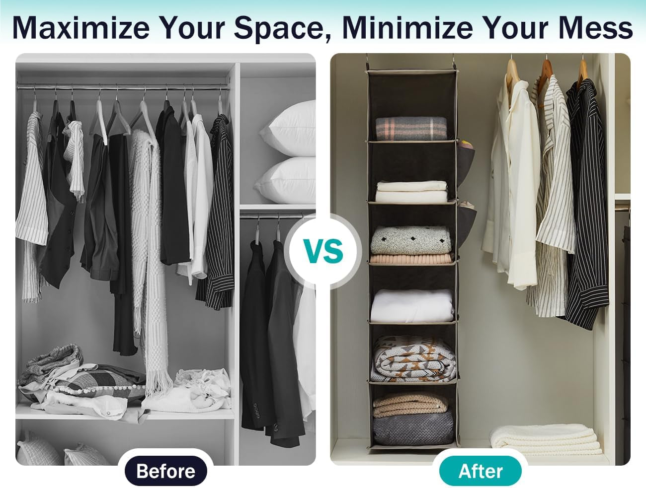 6-Shelf Grey Hanging Closet Organizer and Storage System