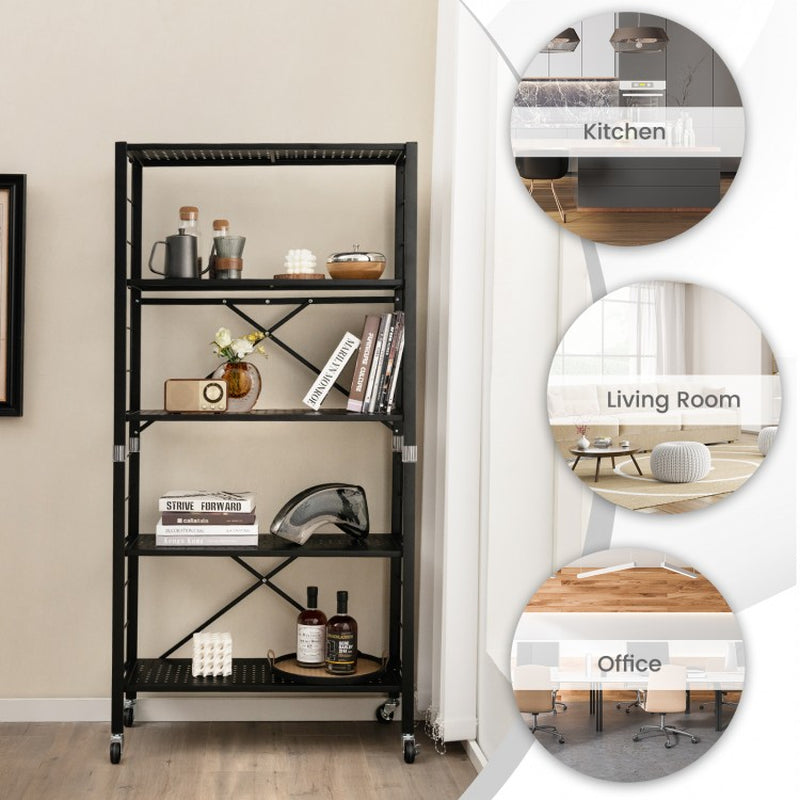 Adjustable 5-Tier Shelving Unit on Wheels for Garage, Kitchen, and Balcony Use