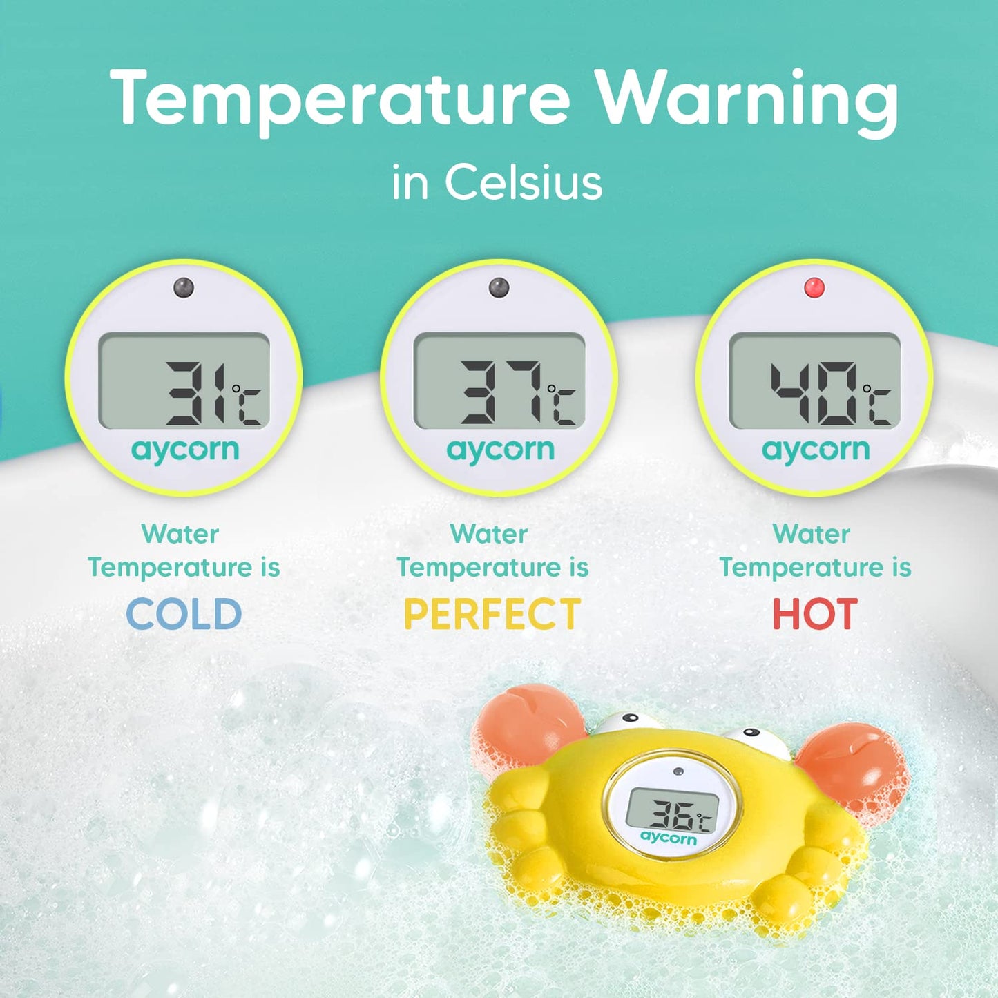 Digital Baby Bath Thermometer for Safety - Celsius Water, Room Temperature Monitor - LED Display, Floating Infant Bath Toy