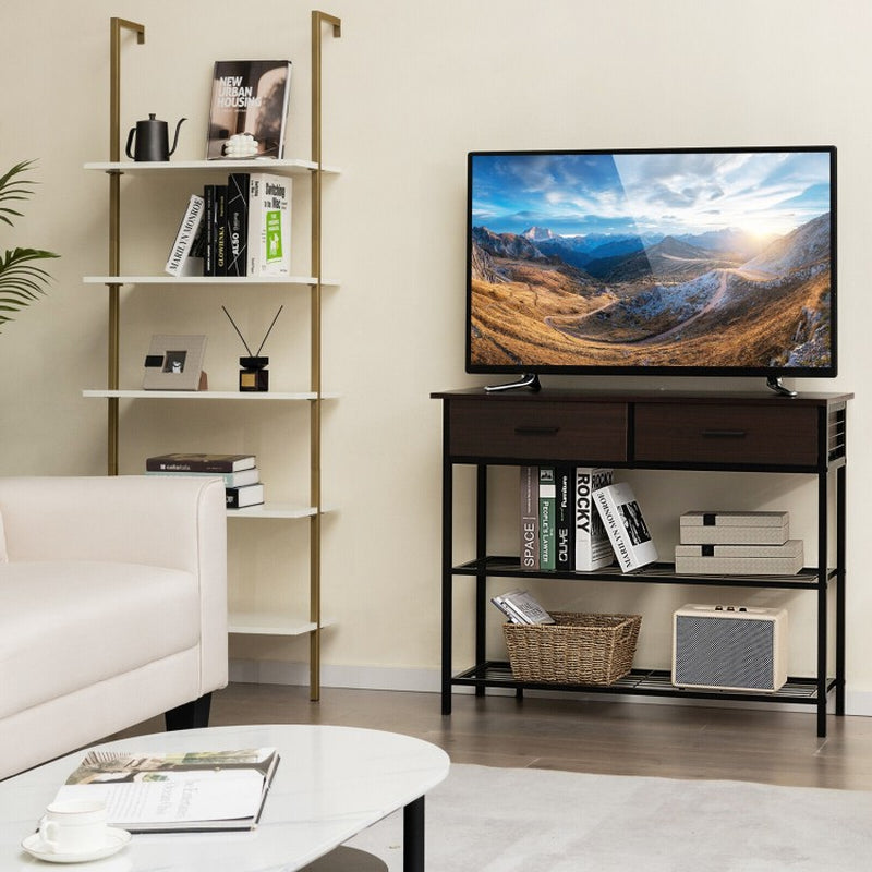39.5-Inch Entryway Console Table with Dual Drawers and Two-Tier Shelving
