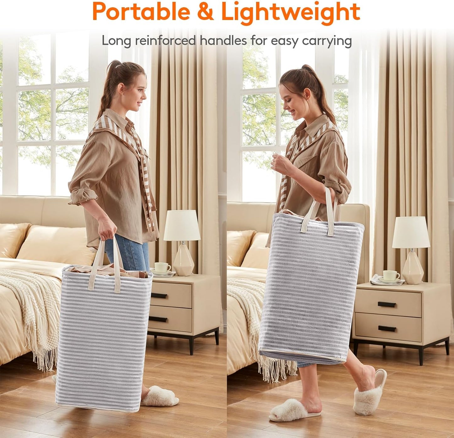 2-Pack 80L Freestanding Laundry Hamper, Collapsible, Easy Carry Extended Handles, Grey