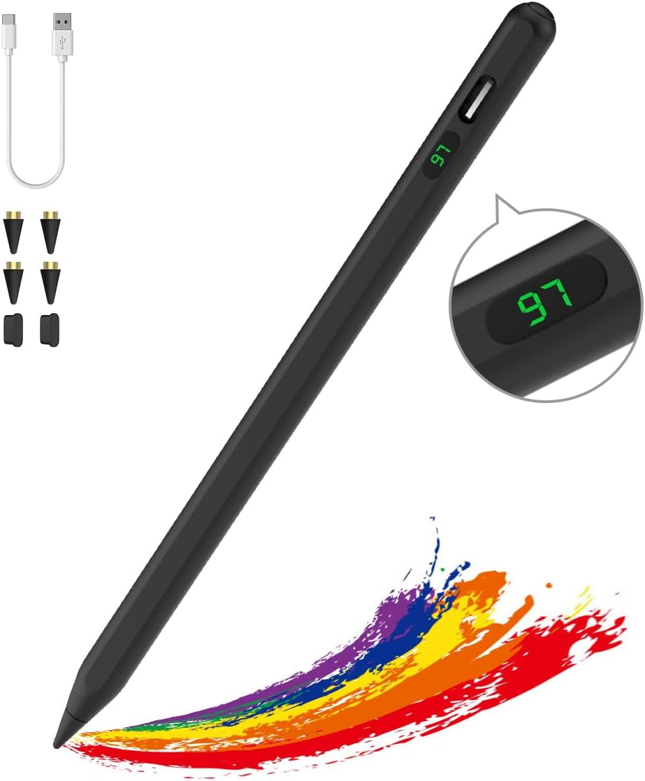 Universal Capacitive Stylus Pen for Touch Screens - Fast Charging Stylus for Apple iPad, iPhone, Samsung, Black