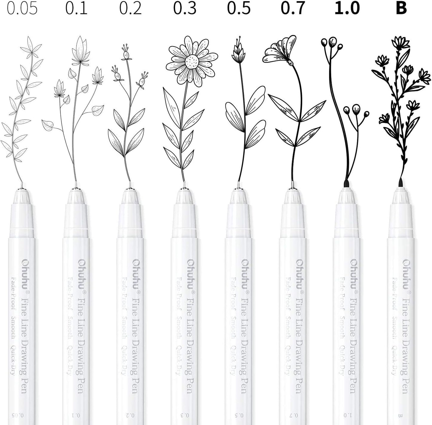 Black Fine liner Drawing Pen Set - 8 Ultra Fine Line Markers-Assorted Tip Sizes, Incl 7 Fine Tips,1 Brush Tip