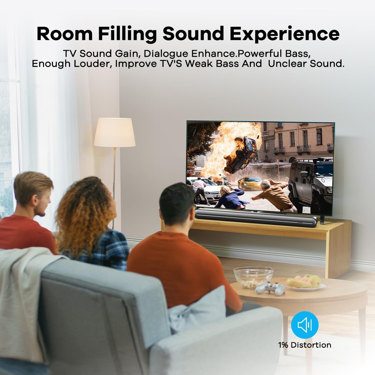 150W Bluetooth Sound Bar with Built-In Subwoofer, 36-Inch TV Speaker, Distortion-Free Clear Sound, DSP Technology, 3D Surround Sound, HDMI ARC, Optical, Coaxial, AUX Connectivity