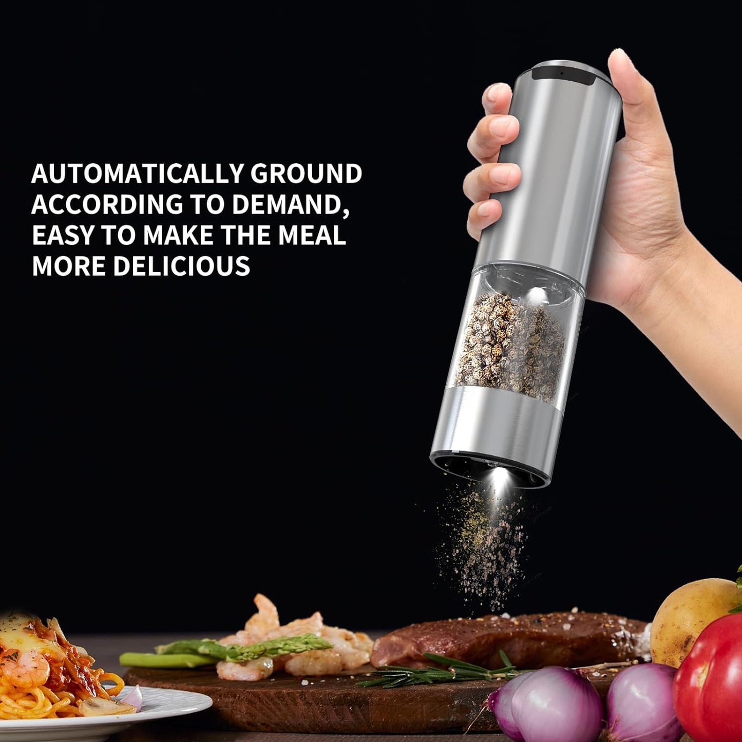 Rechargeable Electric Salt and Pepper Grinder Set with Adjustable Coarseness and Washable 95ml Transparent Container