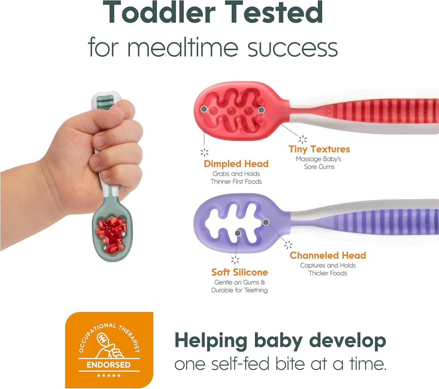 Pre-Spoons Baby Spoon Set (Stage 1 & 2) | BPA-Free Silicone Self-Feeding Utensils | Suitable for Ages 6+Months