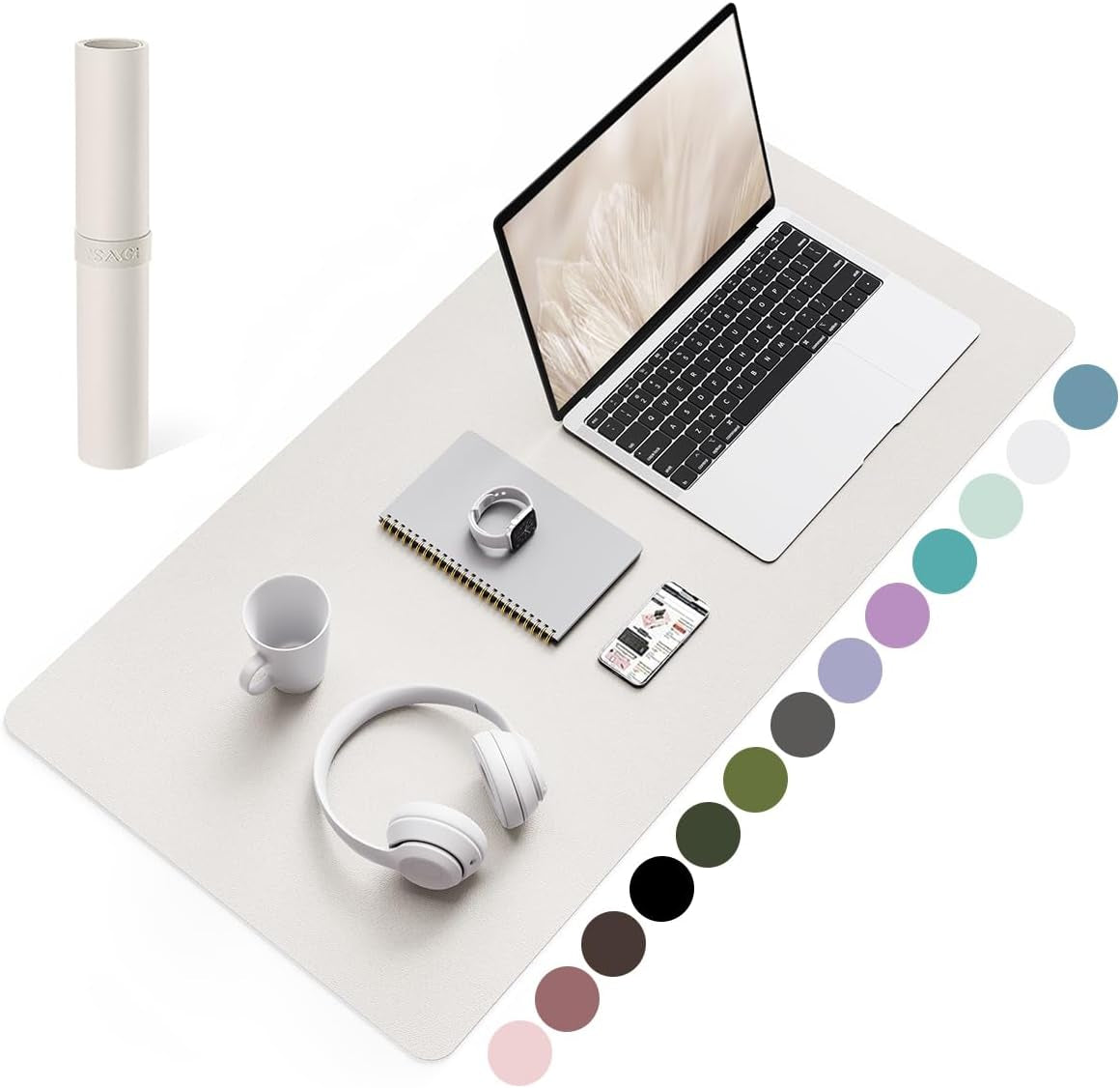 Non-Slip Waterproof PVC Leather Desk Pad, Ultra-Thin Large Mouse Pad, Easy-Clean Writing Mat (Olive Green, 31.5" x 15.7")